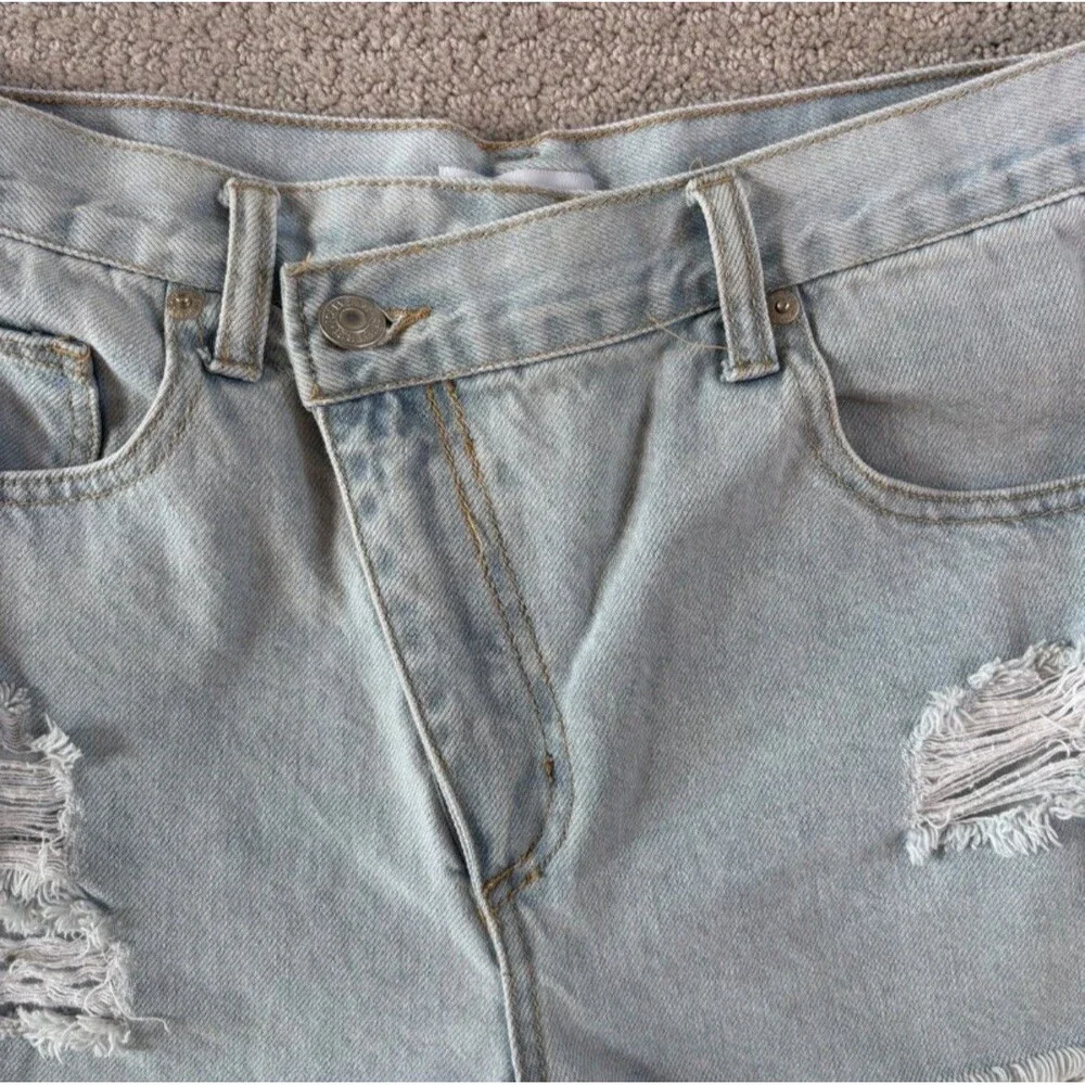 Old Navy Womens Jorts Denim Shorts Blue Jean Asymmetrical Zipper Distressed 28